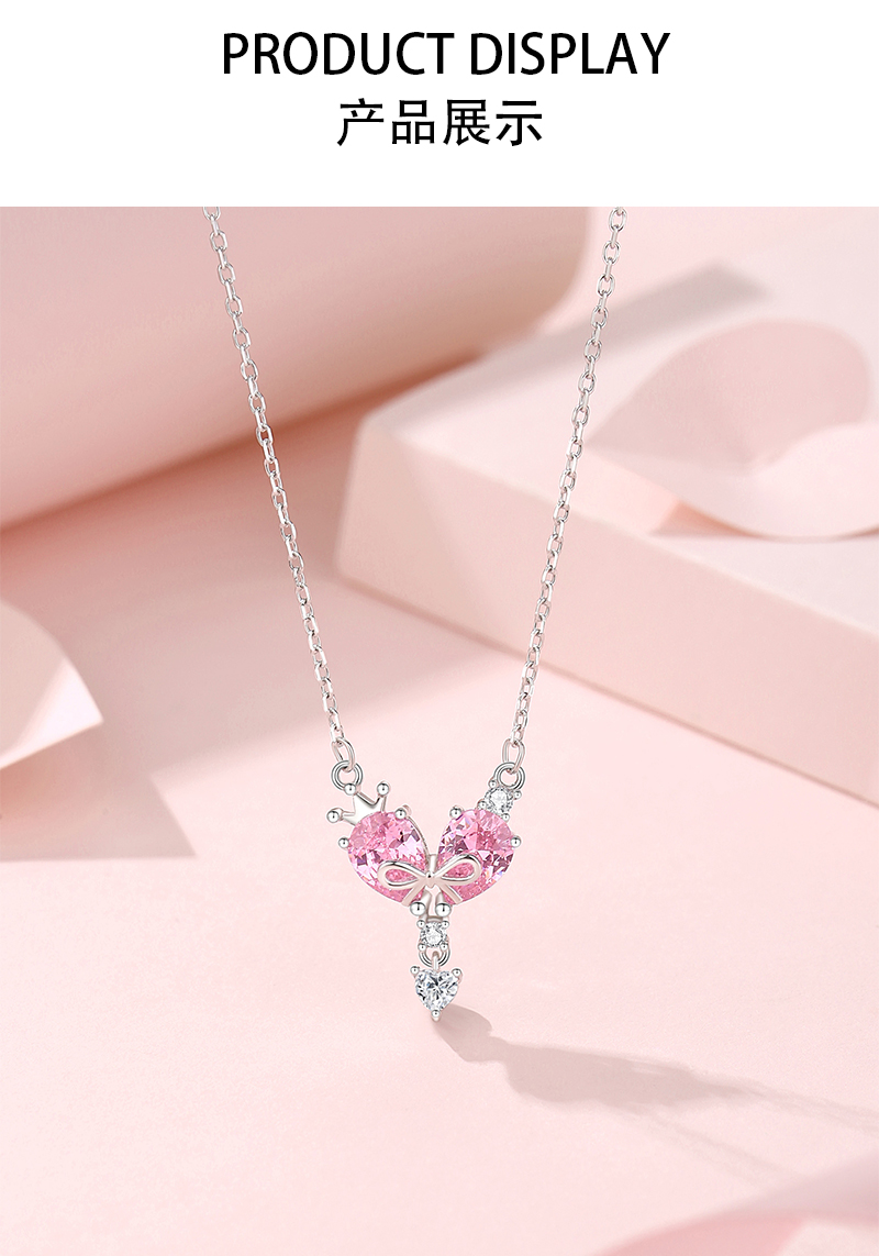 Ig Style Shiny Heart Shape Crown Bow Knot Sterling Silver Polishing Plating Inlay Zircon Pendant Necklace display picture 2