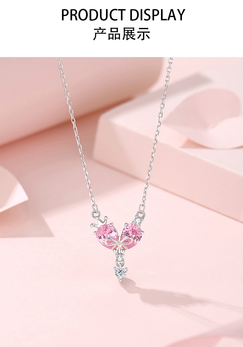 Style Ig Brillant Forme De Cœur Couronne Noeud D'arc Argent Sterling Polissage Placage Incruster Zircon Pendentif display picture 2