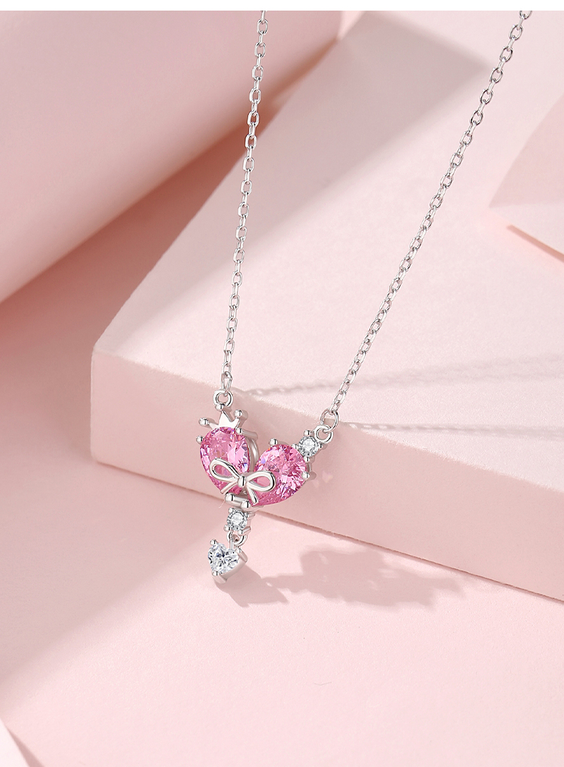 Ig Style Shiny Heart Shape Crown Bow Knot Sterling Silver Polishing Plating Inlay Zircon Pendant Necklace display picture 3