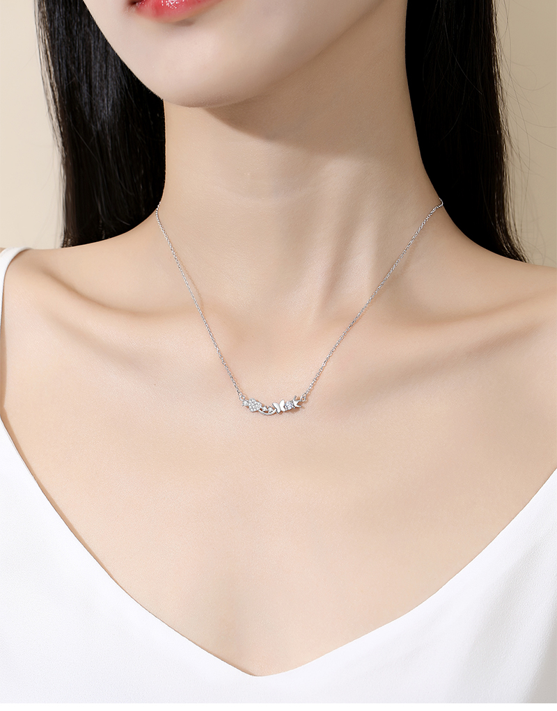 Décontractée Style Moderne Commuer Forme De Cœur Couronne Papillon Argent Sterling Polissage Placage Incruster Zircon Collier display picture 1