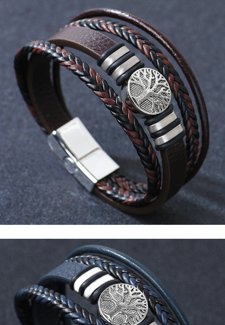 Handmade Romantic Boyfriend Life Tree Alloy Buckle Button Braid Unisex Wristband display picture 1