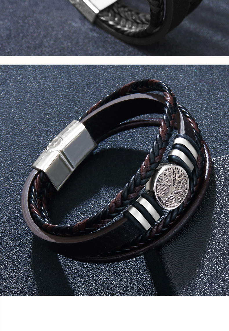 Handmade Romantic Boyfriend Life Tree Alloy Buckle Button Braid Unisex Wristband display picture 3