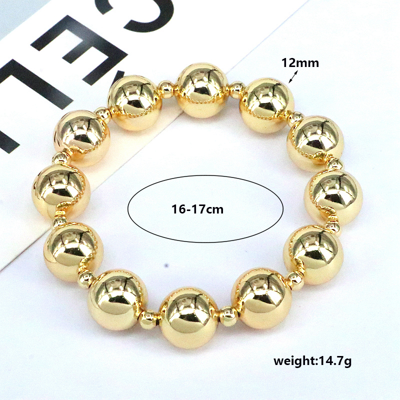 Vintage Style Simple Style Round Copper Beaded Plating 18k Gold Plated Bracelets display picture 4