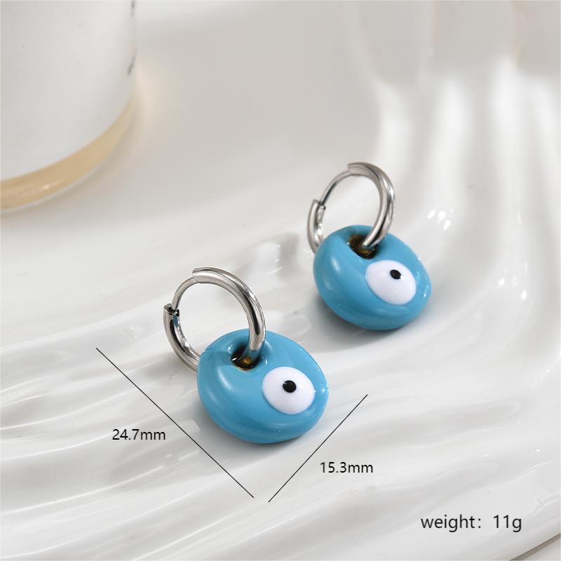 1 Pair Sweet Eye Enamel Stainless Steel Hoop Earrings display picture 1