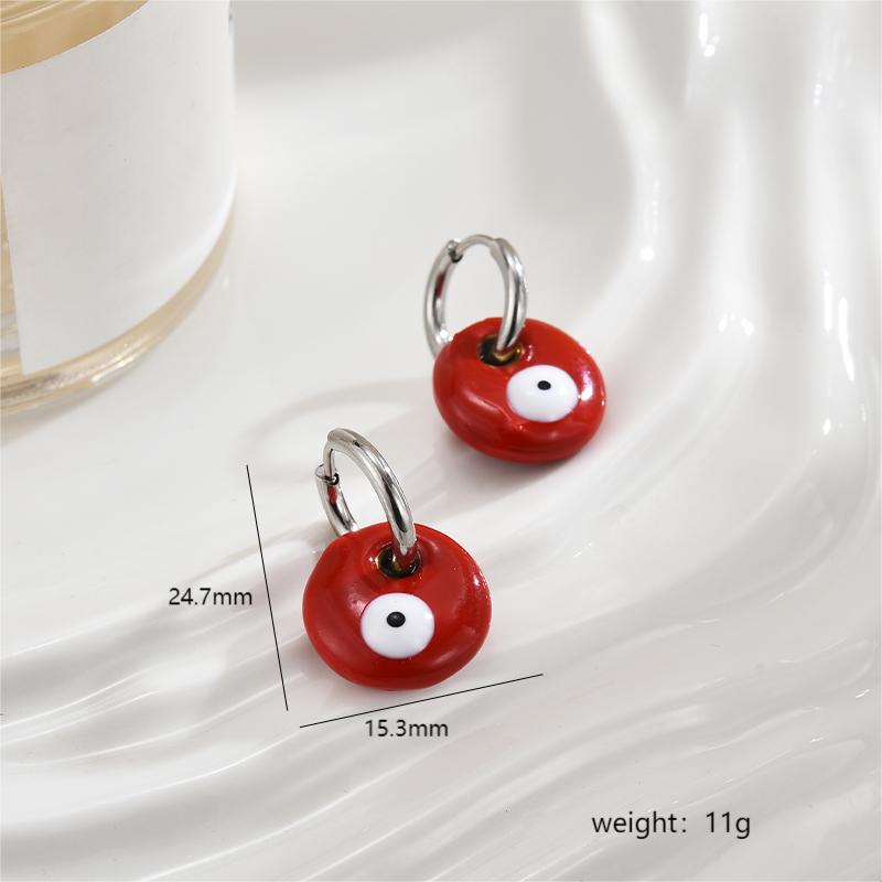 1 Pair Sweet Eye Enamel Stainless Steel Hoop Earrings display picture 3