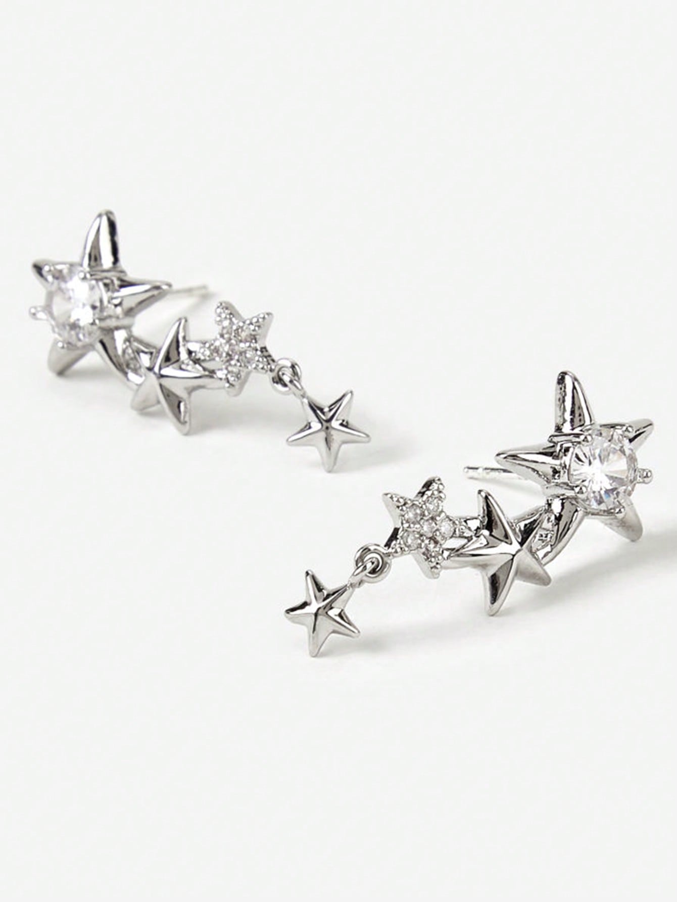 1 Pair Simple Style Pentagram Plating Inlay Alloy Zircon Silver Plated Drop Earrings display picture 3