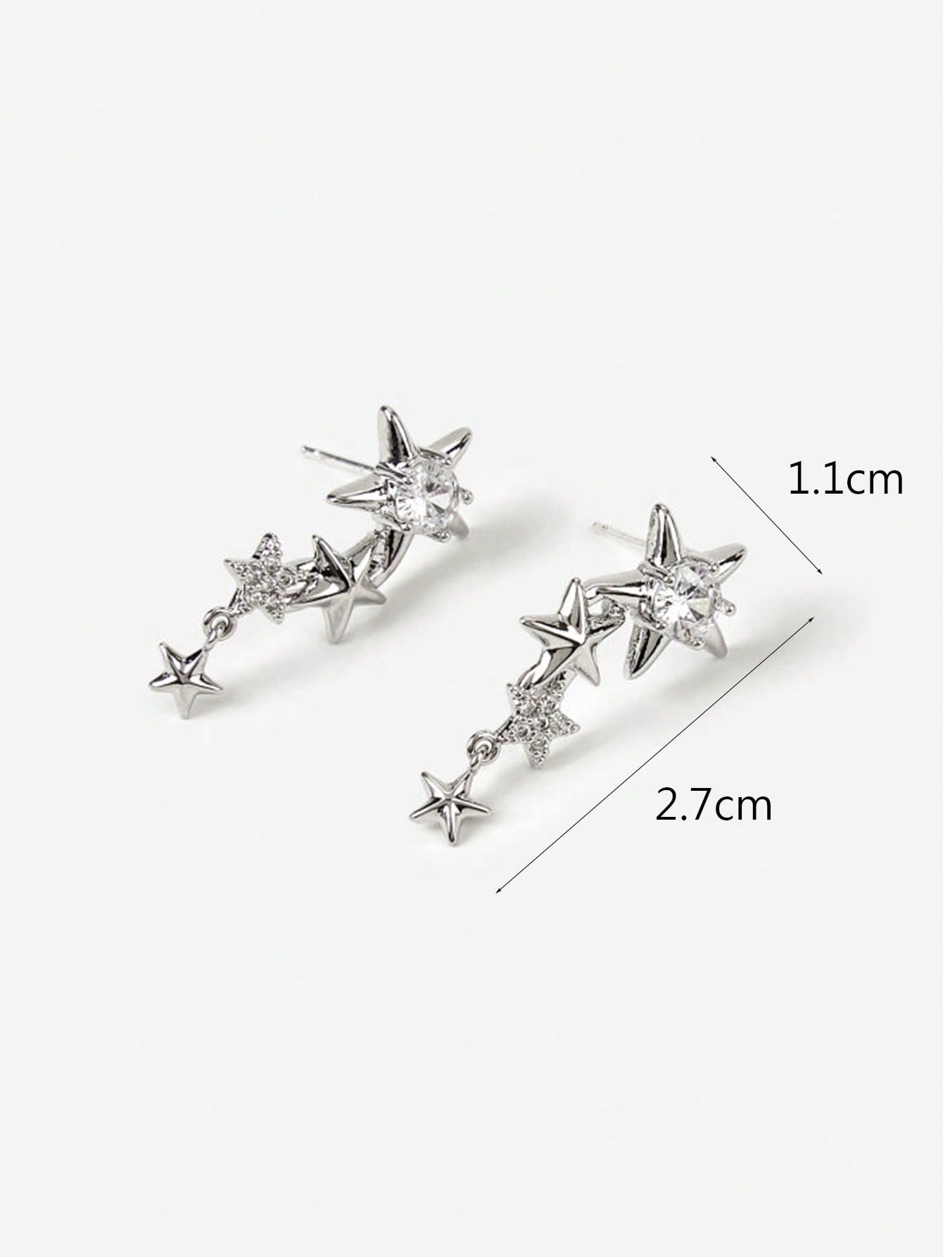1 Pair Simple Style Pentagram Plating Inlay Alloy Zircon Silver Plated Drop Earrings display picture 5