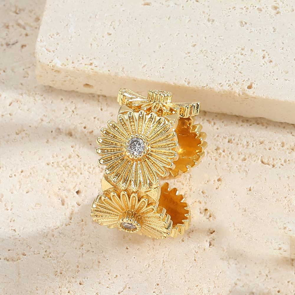 Vintage Style Simple Style Commute Flower Copper Plating Inlay Zircon 14k Gold Plated Open Rings display picture 4