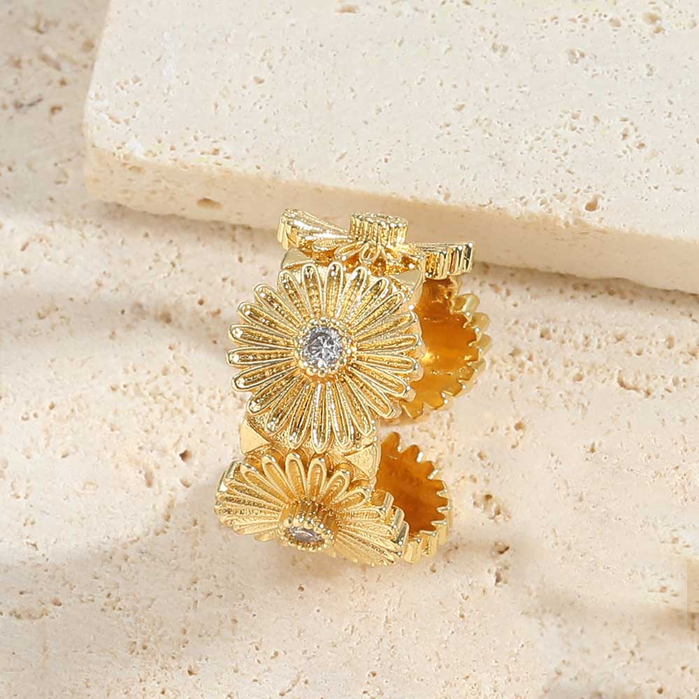 Vintage-stil Einfacher Stil Pendeln Blume Kupfer Überzug Inlay Zirkon 14 Karat Vergoldet Offener Ring display picture 4