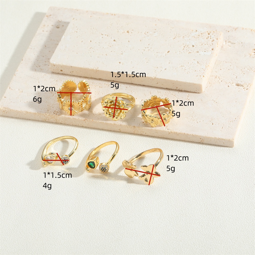 Vintage Style Simple Style Commute Flower Copper Plating Inlay Zircon 14k Gold Plated Open Rings display picture 6