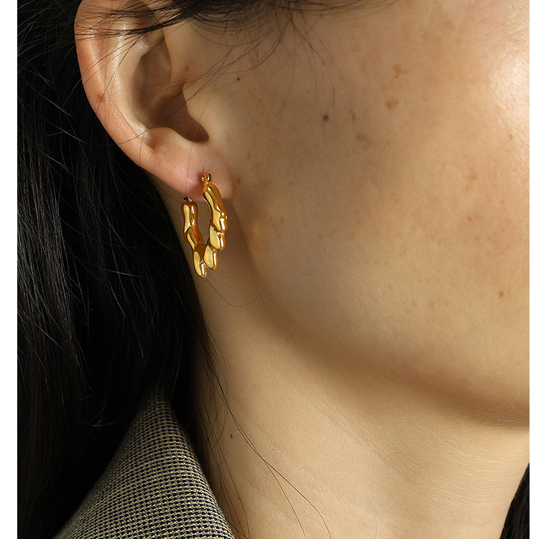 1 Pair Elegant Retro Flame Irregular Plating Titanium Steel 18k Gold Plated Hoop Earrings display picture 6