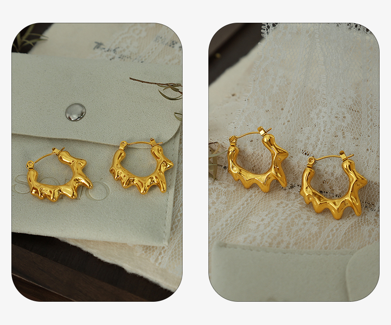 1 Pair Elegant Retro Flame Irregular Plating Titanium Steel 18k Gold Plated Hoop Earrings display picture 2