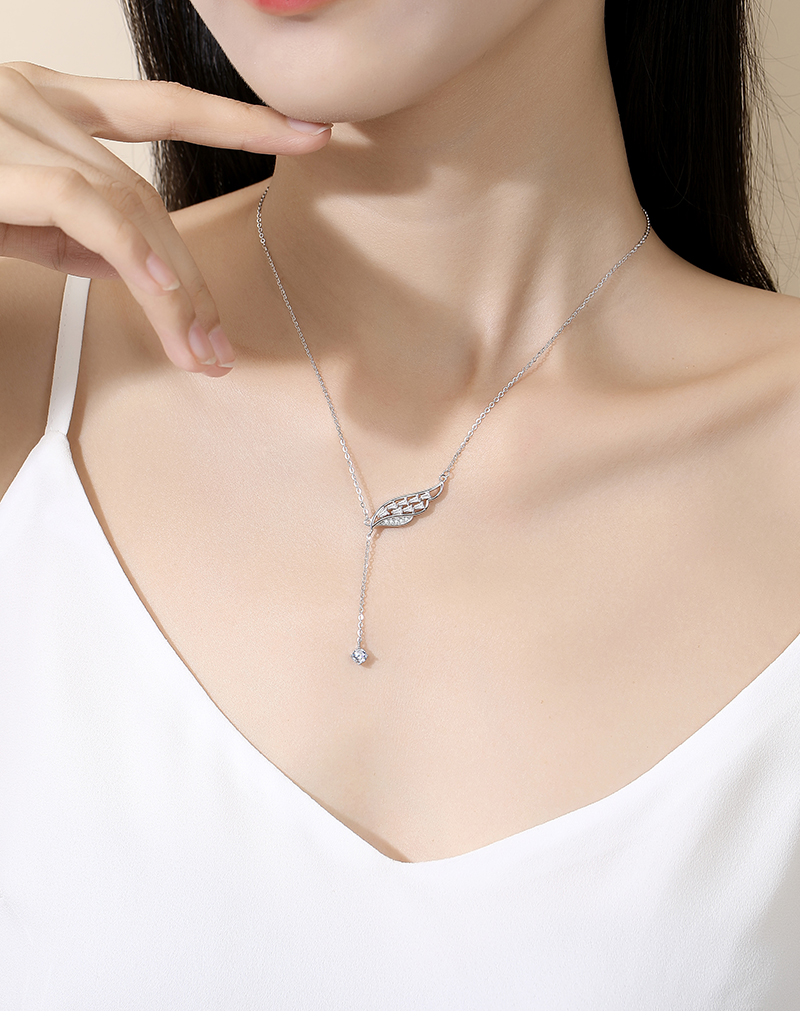 Casual Modern Style Wings Sterling Silver Polishing Plating Inlay Zircon Pendant Necklace display picture 1
