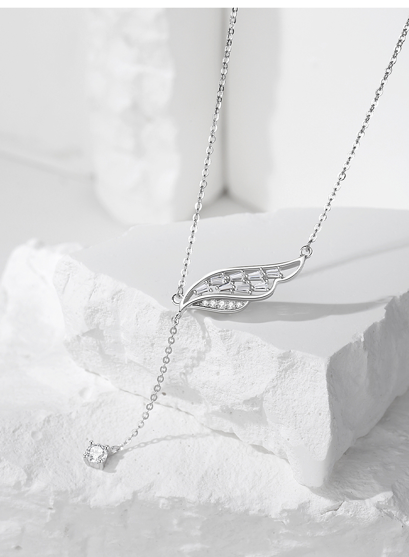 Casual Modern Style Wings Sterling Silver Polishing Plating Inlay Zircon Pendant Necklace display picture 2