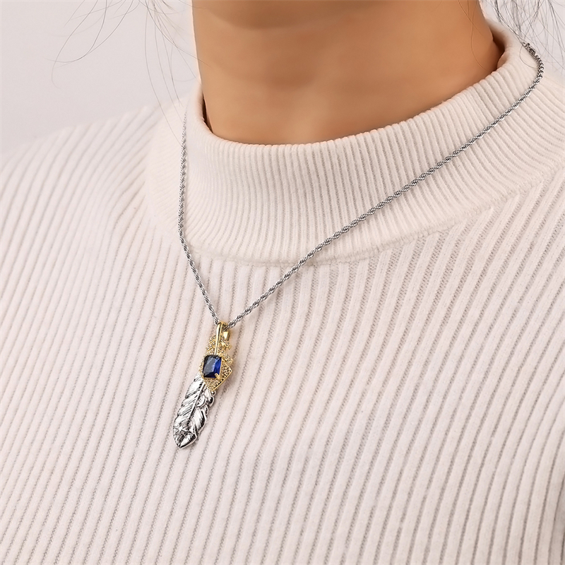 Stainless Steel Copper Simple Style IG Style Inlay Plating Feather Zircon Pendant Necklace display picture 5