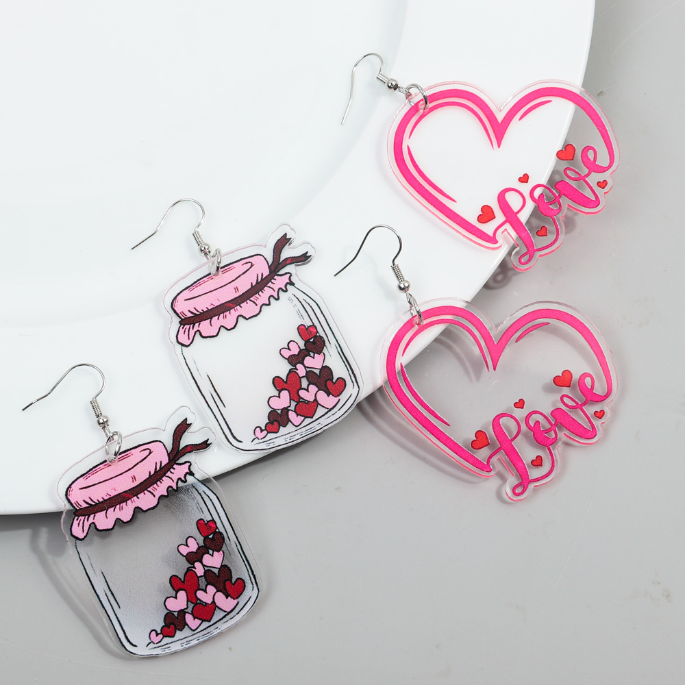 1 Pair Romantic Love Heart Shape Arylic Drop Earrings display picture 7