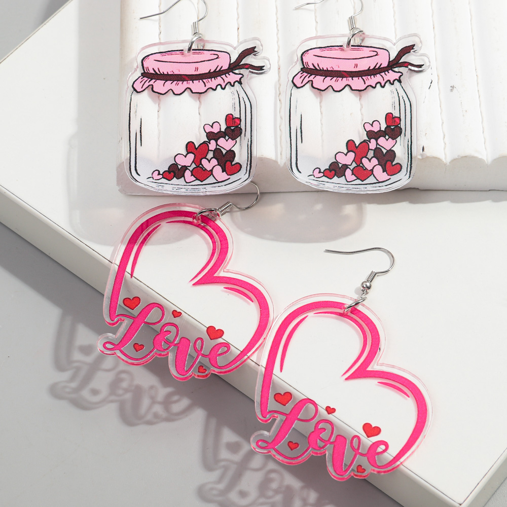 1 Pair Romantic Love Heart Shape Arylic Drop Earrings display picture 5
