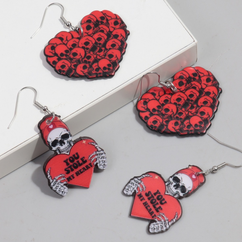 1 Pair Funny Heart Shape Skull Arylic Drop Earrings display picture 4