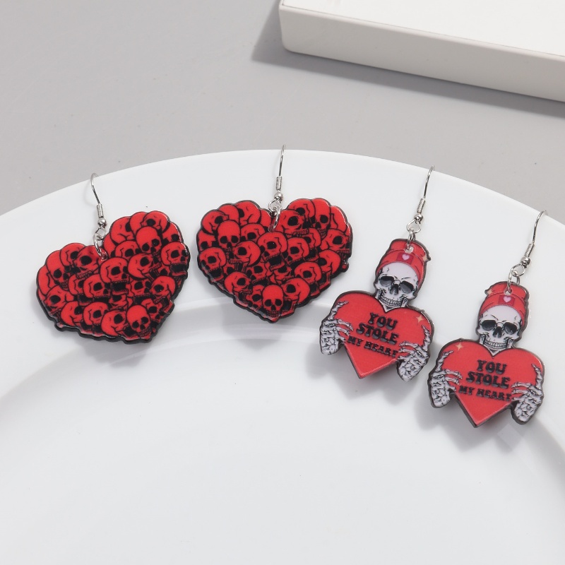 1 Pair Funny Heart Shape Skull Arylic Drop Earrings display picture 5