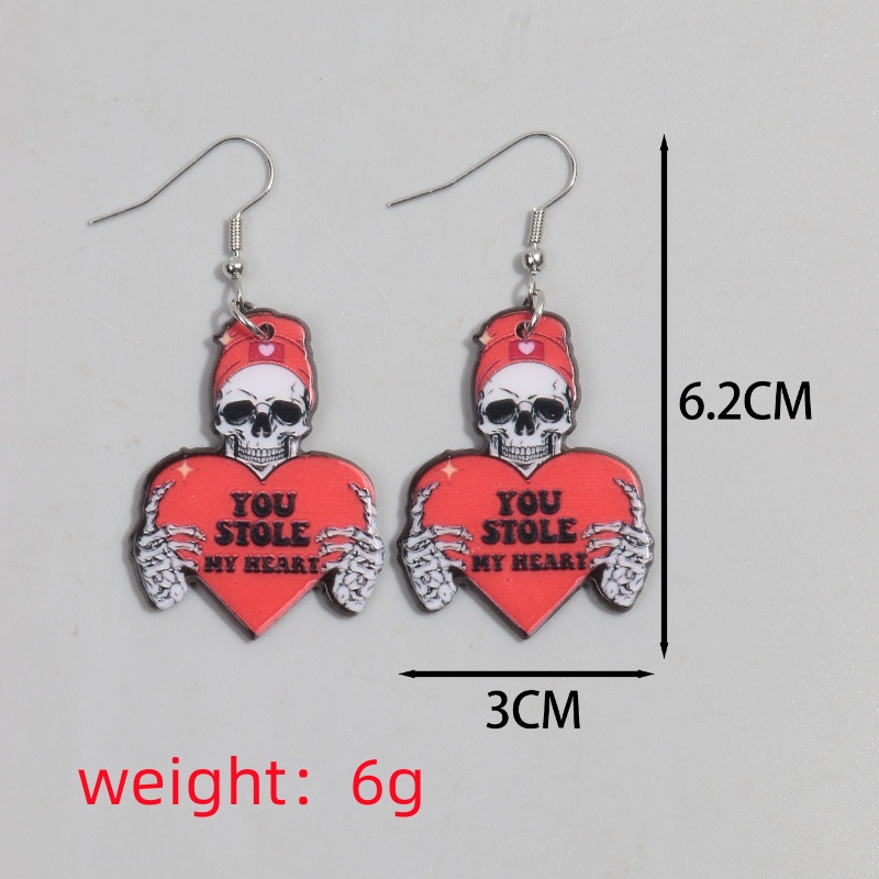 1 Pair Funny Heart Shape Skull Arylic Drop Earrings display picture 1