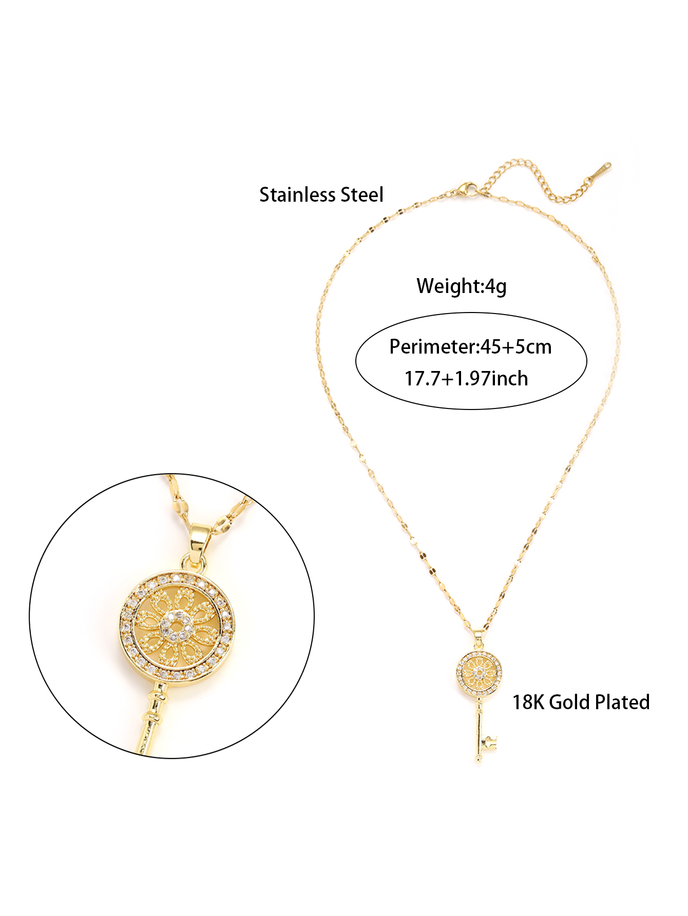 Simple Style Key Stainless Steel Plating Hollow Out Inlay Zircon 18k Gold Plated Pendant Necklace display picture 1