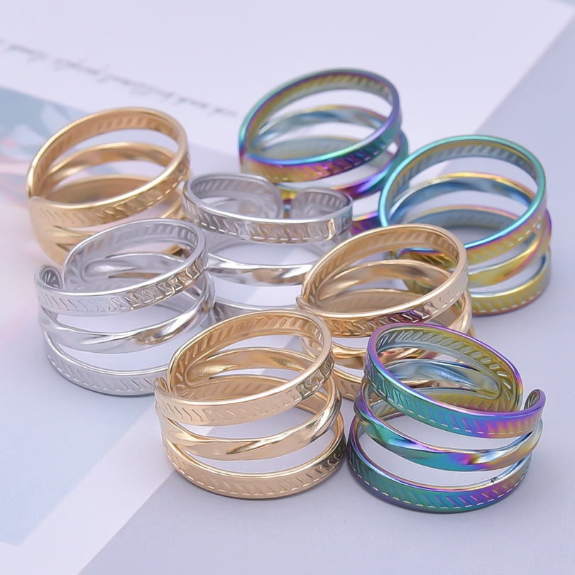 Simple Style Circle Stainless Steel Layered 18k Gold Plated Open Rings display picture 2