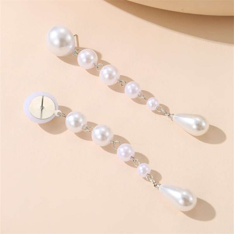 1 Pair Vintage Style Simple Style Water Droplets Solid Color Beaded Plating Imitation Pearl Alloy Drop Earrings display picture 3