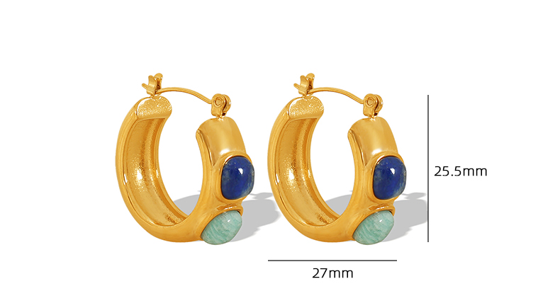 1 Pair Elegant Vintage Style Round Plating Titanium Steel Natural Stone 18k Gold Plated Hoop Earrings display picture 9