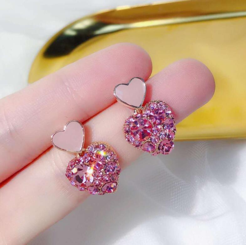1 Pair Sweet Heart Shape Plating Inlay Alloy Rhinestones Gold Plated Drop Earrings display picture 2