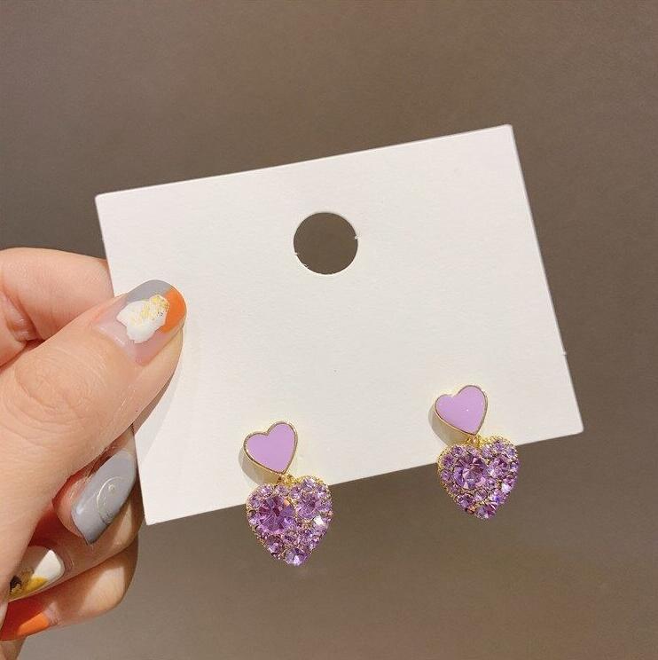 1 Pair Sweet Heart Shape Plating Inlay Alloy Rhinestones Gold Plated Drop Earrings display picture 3