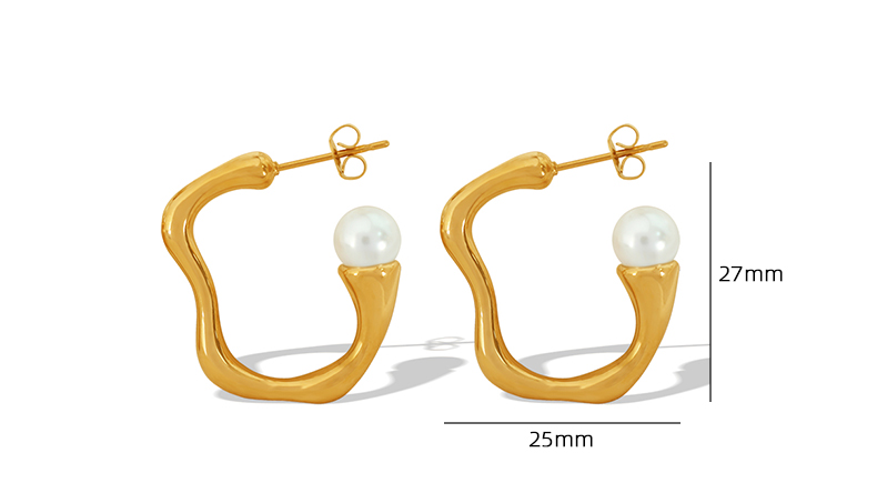 1 Paar Elegant Einfacher Stil C-form Irregulär Überzug Titan Stahl Künstliche Perlen 18 Karat Vergoldet Ohrstecker display picture 9