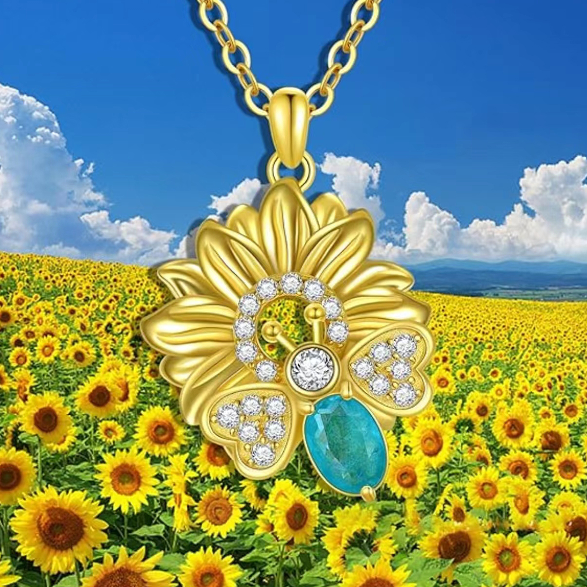 Pastoral Sunflower Bee Alloy Plating Inlay Rhinestones Gold Plated Silver Plated Women's Pendant Necklace display picture 6