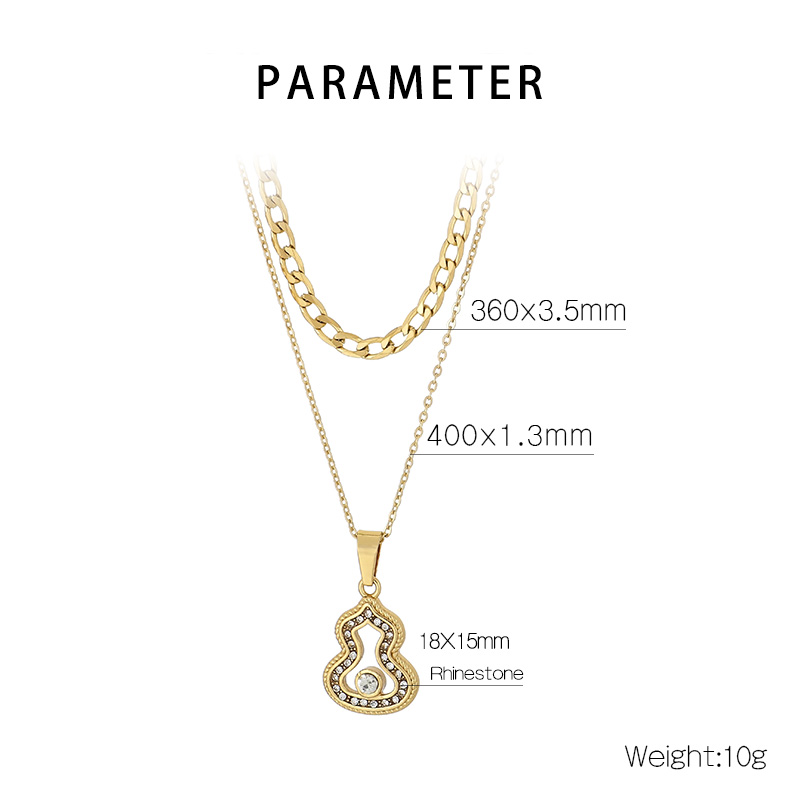 Stainless Steel 18K Gold Plated Simple Style Plating Hollow Out Inlay Tower Gourd Key Zircon Double Layer Necklaces display picture 1