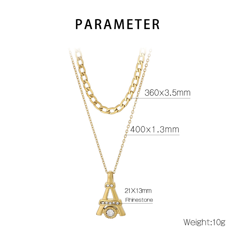 Stainless Steel 18K Gold Plated Simple Style Plating Hollow Out Inlay Tower Gourd Key Zircon Double Layer Necklaces display picture 2