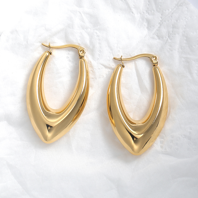 1 Pair Simple Style Solid Color Polishing Plating Stainless Steel 18K Gold Plated Hoop Earrings display picture 1