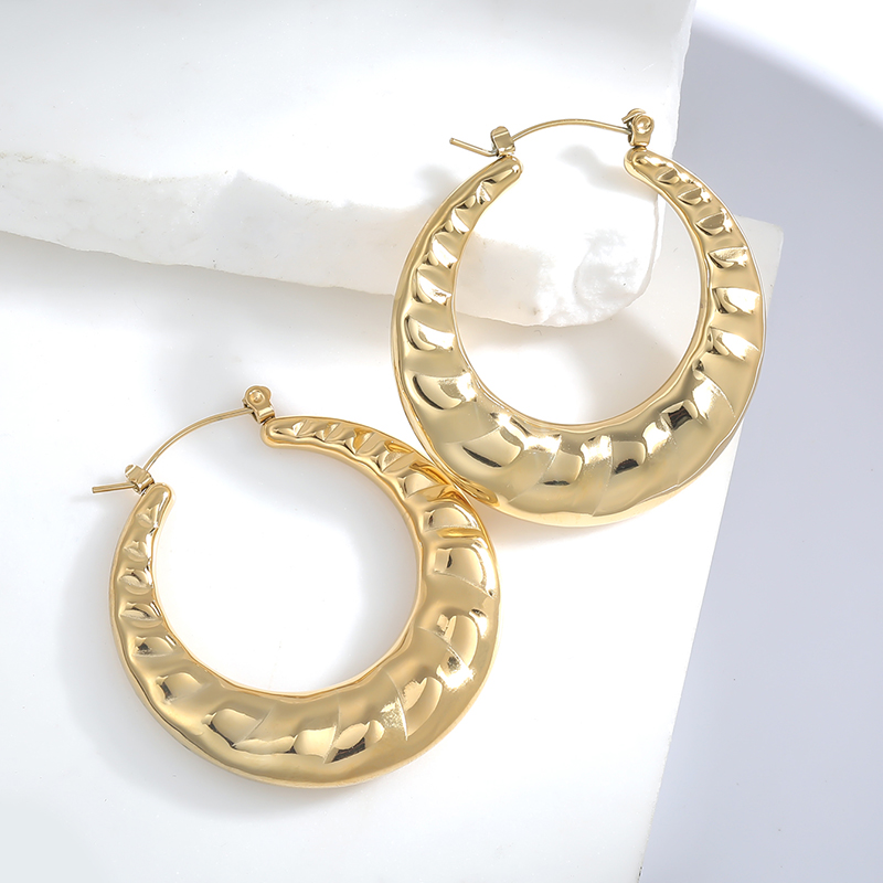 1 Pair Simple Style Solid Color Polishing Plating Stainless Steel 18K Gold Plated Hoop Earrings display picture 7