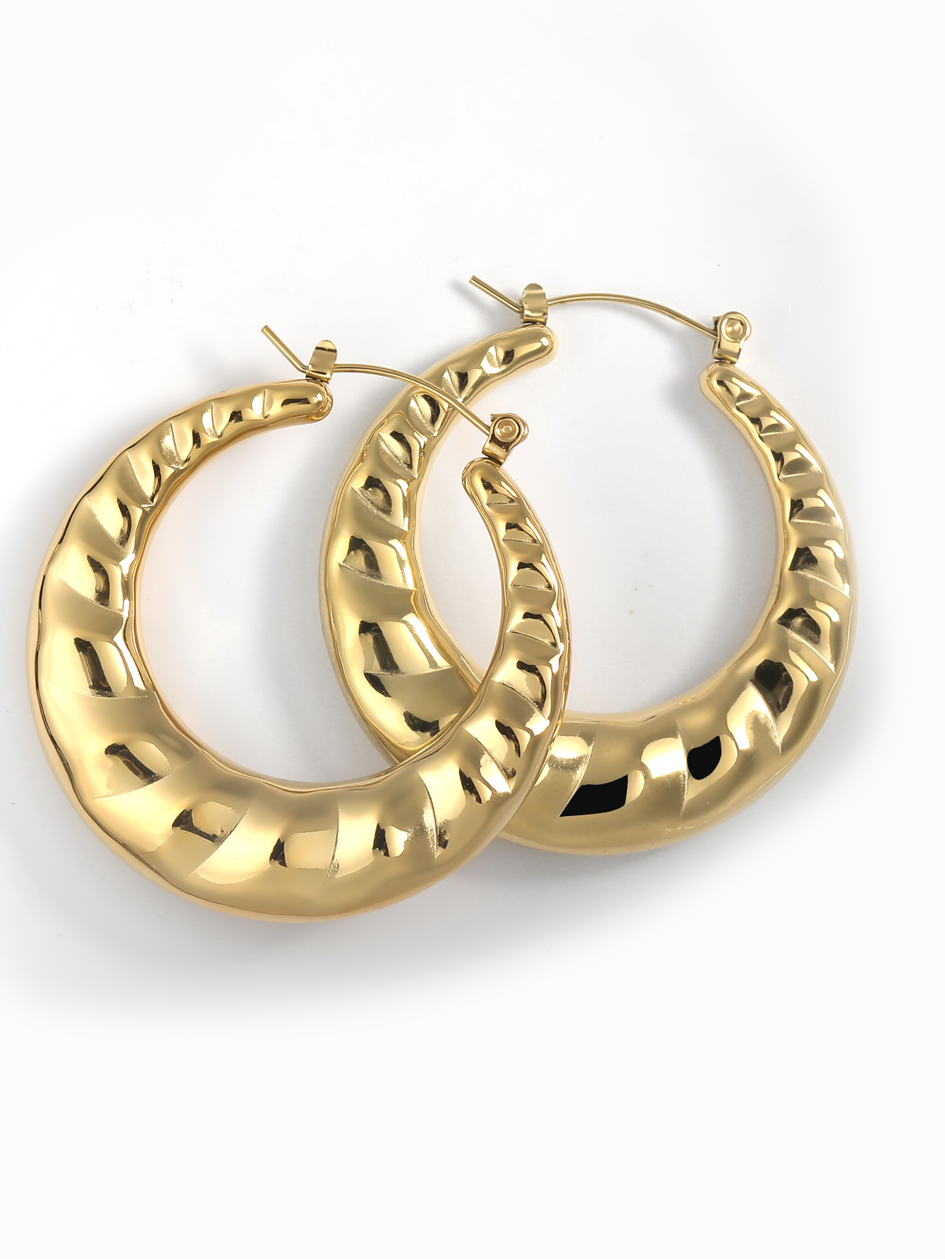 1 Pair Simple Style Solid Color Polishing Plating Stainless Steel 18K Gold Plated Hoop Earrings display picture 8