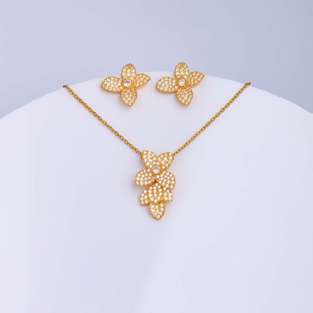 Ig Style Simple Style Leaf Eagle Flower Stainless Steel Copper Plating Inlay Zircon 18k Gold Plated Earrings Necklace display picture 2
