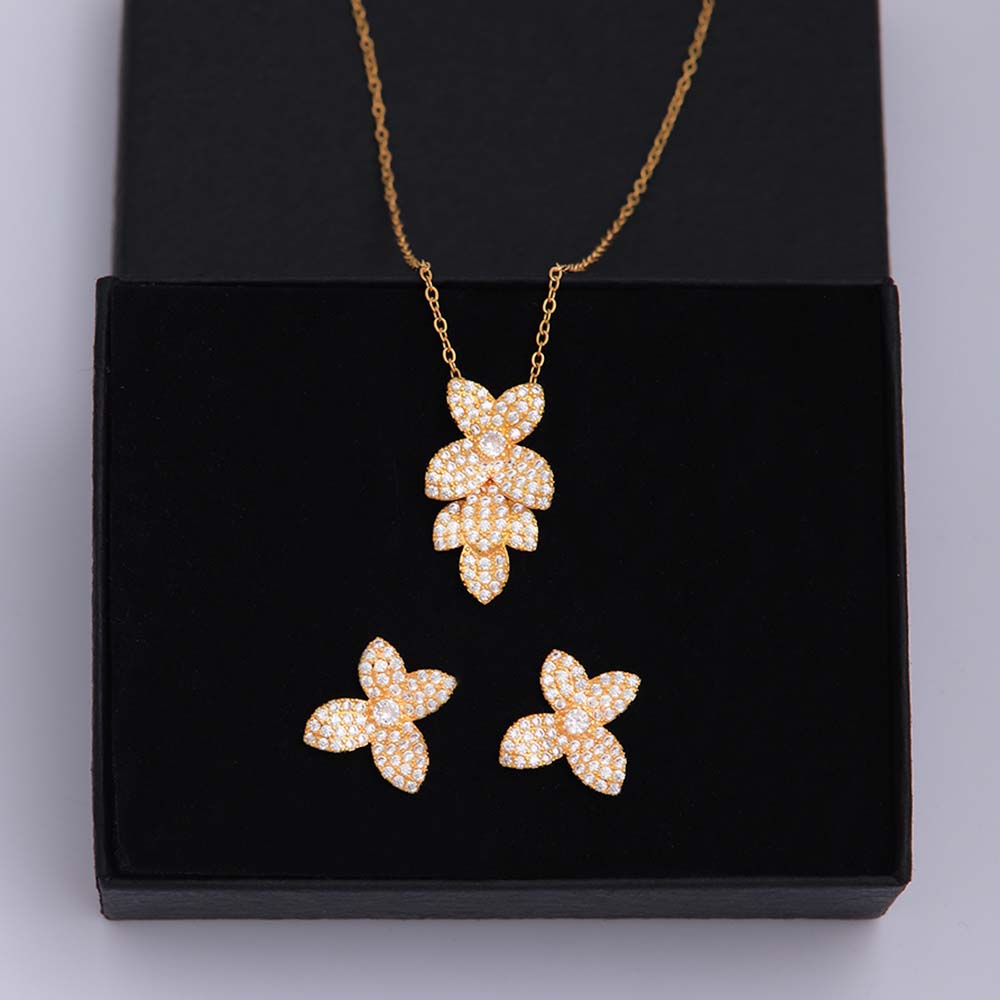 Ig Style Simple Style Leaf Eagle Flower Stainless Steel Copper Plating Inlay Zircon 18k Gold Plated Earrings Necklace display picture 3