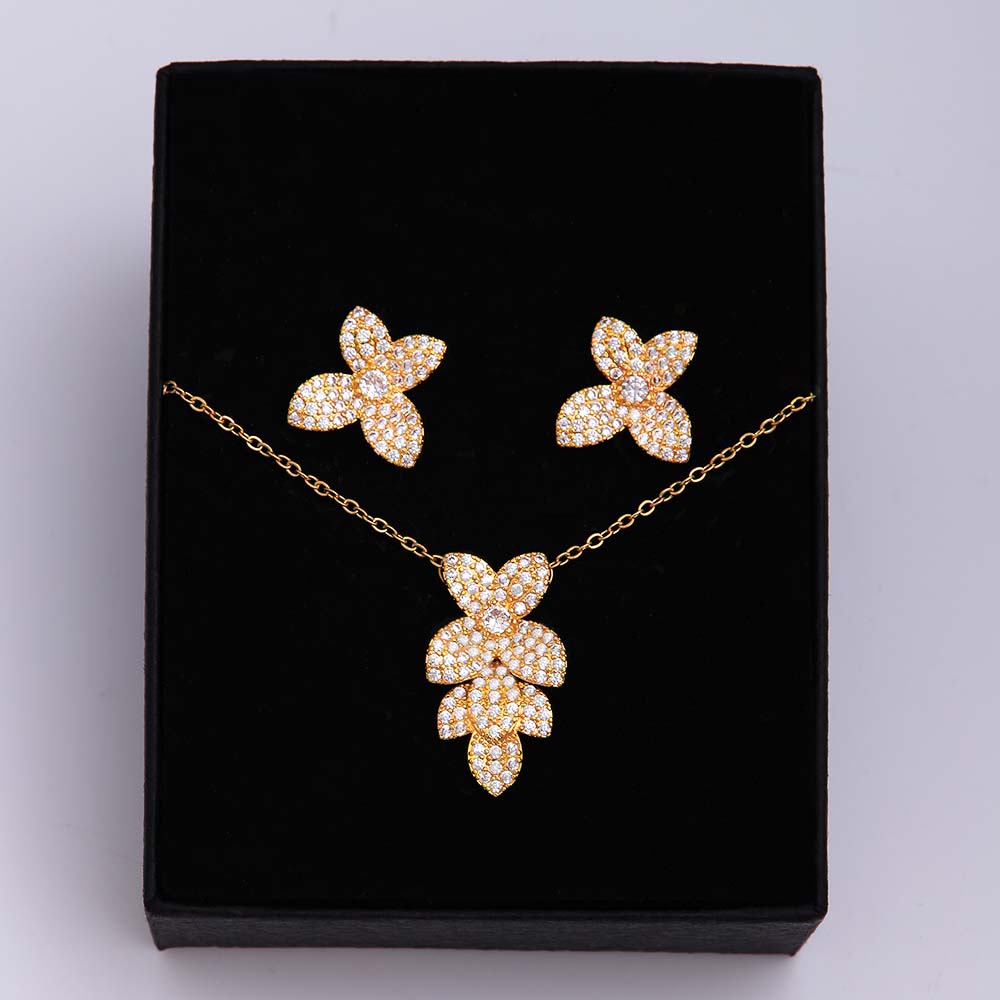 Ig Style Simple Style Leaf Eagle Flower Stainless Steel Copper Plating Inlay Zircon 18k Gold Plated Earrings Necklace display picture 4