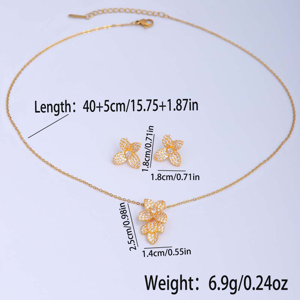 Ig Style Simple Style Leaf Eagle Flower Stainless Steel Copper Plating Inlay Zircon 18k Gold Plated Earrings Necklace display picture 5