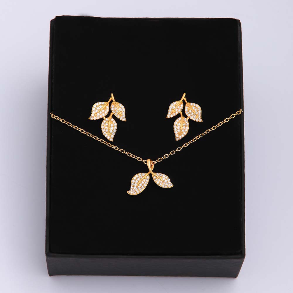 Ig Style Simple Style Leaf Eagle Flower Stainless Steel Copper Plating Inlay Zircon 18k Gold Plated Earrings Necklace display picture 15