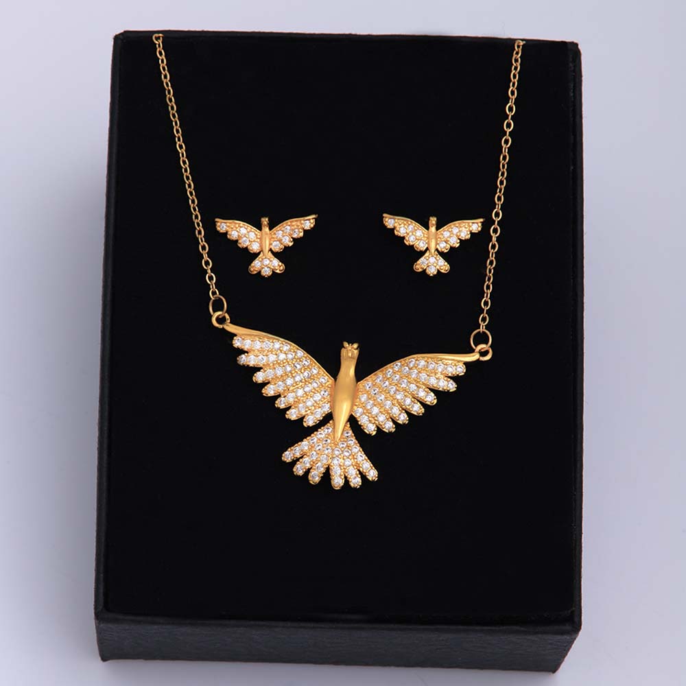 Ig Style Simple Style Leaf Eagle Flower Stainless Steel Copper Plating Inlay Zircon 18k Gold Plated Earrings Necklace display picture 10