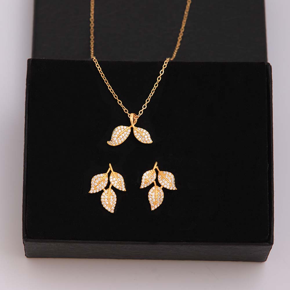 Ig Style Simple Style Leaf Eagle Flower Stainless Steel Copper Plating Inlay Zircon 18k Gold Plated Earrings Necklace display picture 16