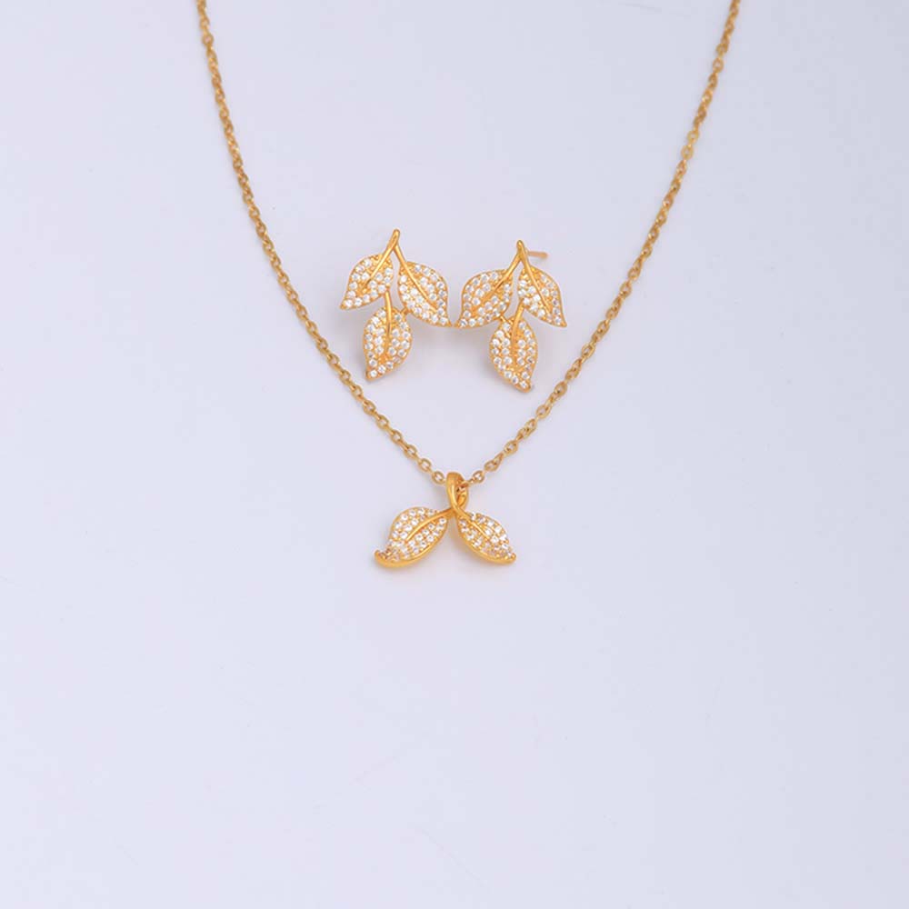 Ig Style Simple Style Leaf Eagle Flower Stainless Steel Copper Plating Inlay Zircon 18k Gold Plated Earrings Necklace display picture 14