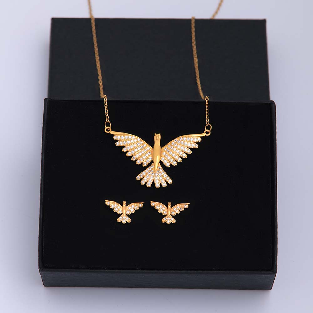 Ig Style Simple Style Leaf Eagle Flower Stainless Steel Copper Plating Inlay Zircon 18k Gold Plated Earrings Necklace display picture 12