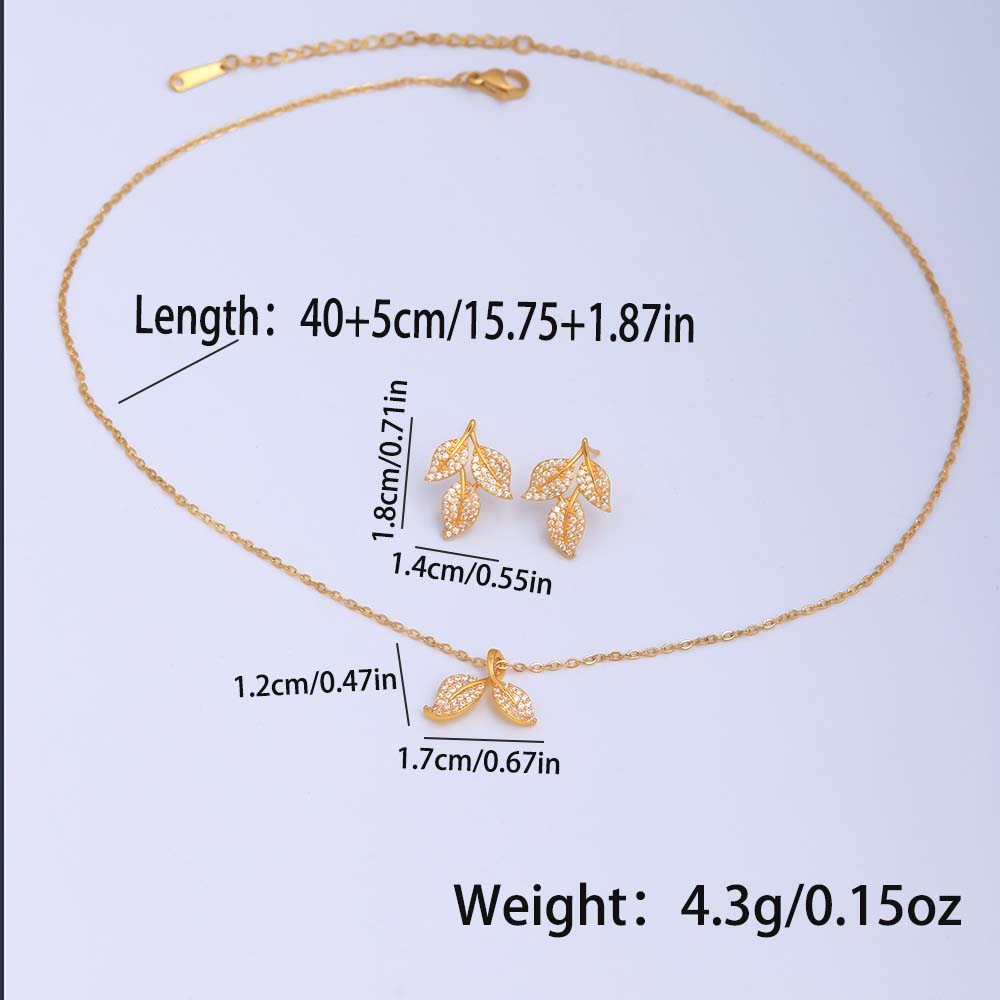 Ig Style Simple Style Leaf Eagle Flower Stainless Steel Copper Plating Inlay Zircon 18k Gold Plated Earrings Necklace display picture 18