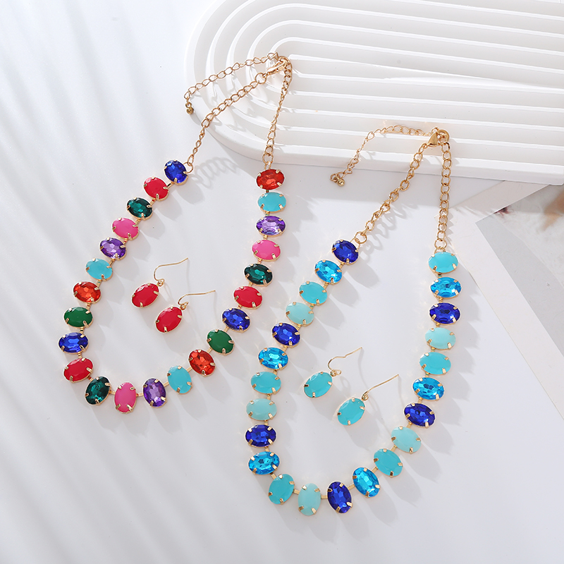 Elegant Luxurious Oval Alloy Plating Inlay Glass Gold Plated Women's Earrings Necklace display picture 4