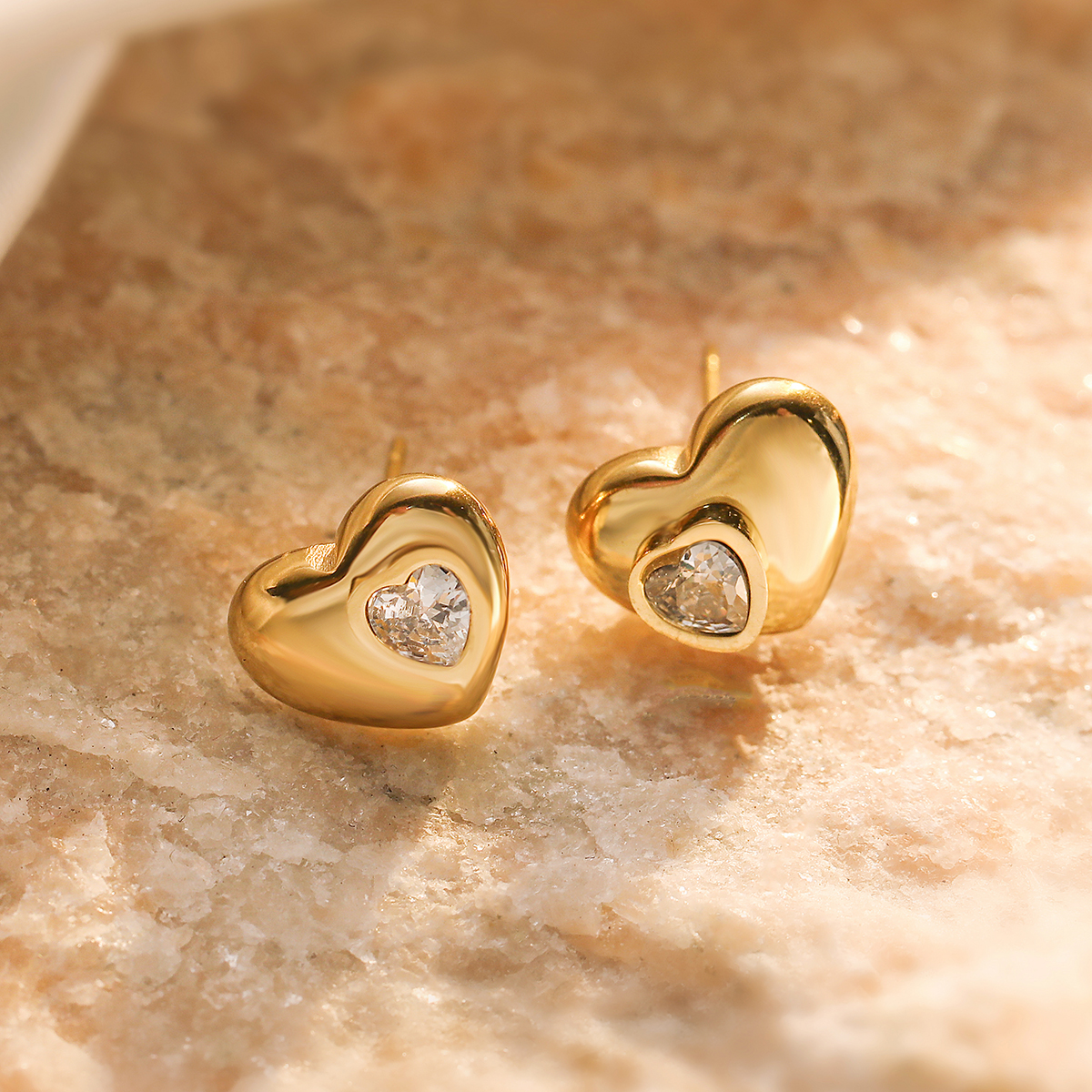 1 Pair Simple Style Heart Shape Plating Inlay 304 Stainless Steel Zircon 18K Gold Plated Drop Earrings Ear Studs display picture 3