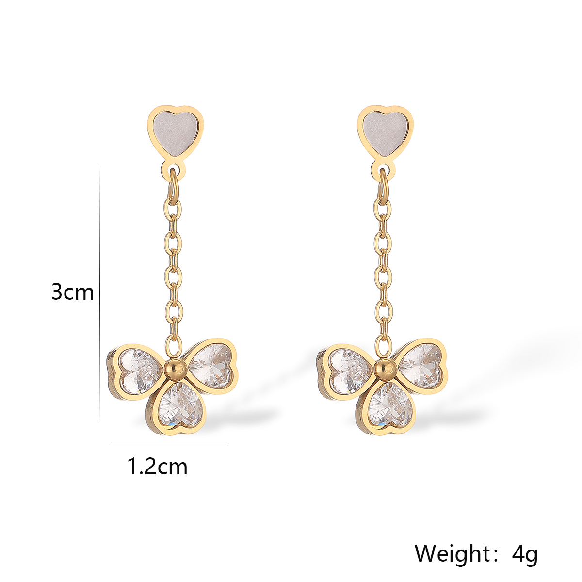 1 Pair Simple Style Heart Shape Plating Inlay 304 Stainless Steel Zircon 18K Gold Plated Drop Earrings Ear Studs display picture 2